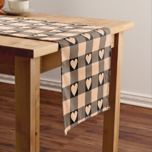 Apricot Peach Black Buffalo Heart Table Runner