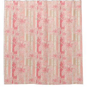 Apricot peach pink floral striped pattern
