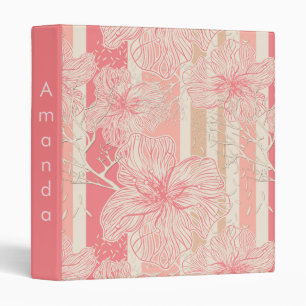 Apricot peach pink floral striped pattern binder