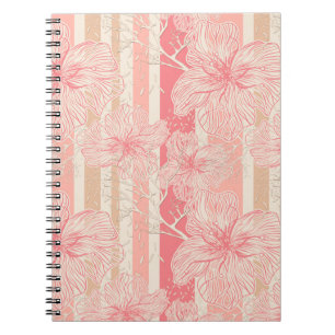 Apricot peach pink floral striped pattern notebook
