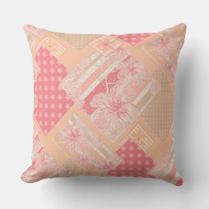 Apricot peach pink patchwork throw pillow