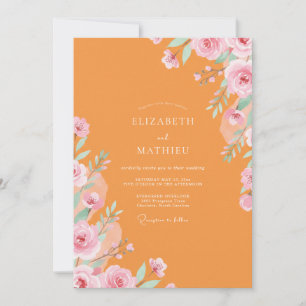 Apricot Peach Ranunculus Eucalyptus Wedding Invitation