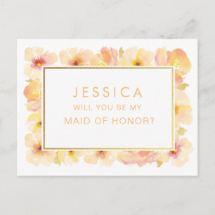 Apricot Peach Watercolor Maid of Honour Request Postcard