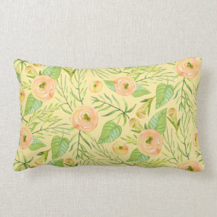 Apricot Peony Floral Watercolor Lumbar Pillow