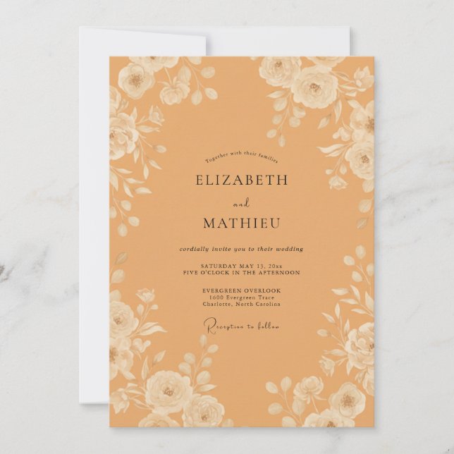 Apricot Polished Autumn Wedding Invitation (Front)