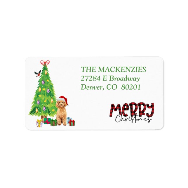 Apricot Poodle and Christmas Tree Return Address  Label (Front)
