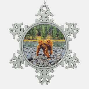 Apricot Poodle - Customizable Gift Snowflake Pewter Christmas Ornament