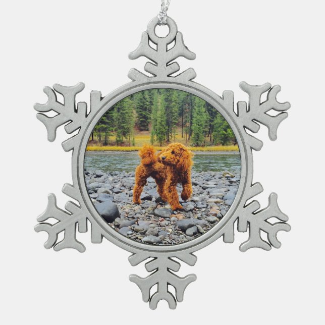 Apricot Poodle - Customizable Gift Snowflake Pewter Christmas Ornament (Front)