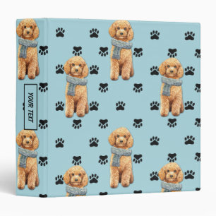 Apricot Poodle Dog Paw Prints Pattern Binder