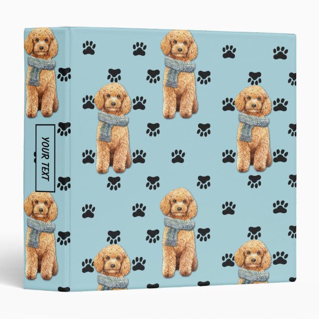 Apricot Poodle Dog Paw Prints Pattern Binder (Front/Spine)