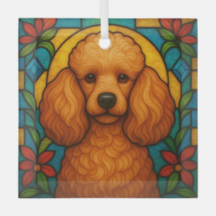 Apricot Poodle Dog "Stained Glass"  Glass Ornament