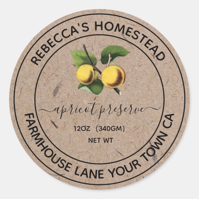 Apricot Preserve Kraft Papier de canne Étiquettes (Devant)