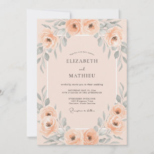 Apricot Ranunculus Eucalyptus Wedding Invitation