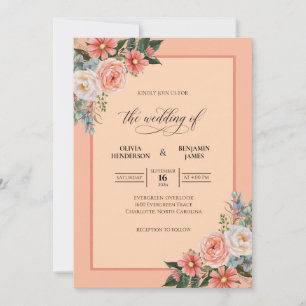 Apricot Ranunculus Grey Eucalyptus Wedding Invitation