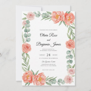Apricot Ranunculus Painted Wedding Invitation