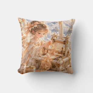 Apricot Ribbon Weaver Cloud Atelier Throw Pillow