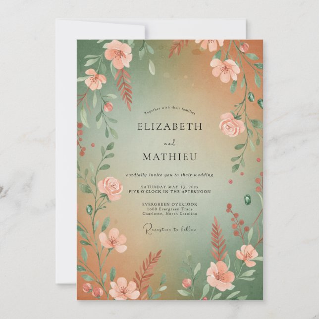 Apricot Sage Ranunculus Eucalyptus Wedding Invitation (Front)