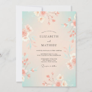 Apricot Seafoam Painted Wedding Invitation