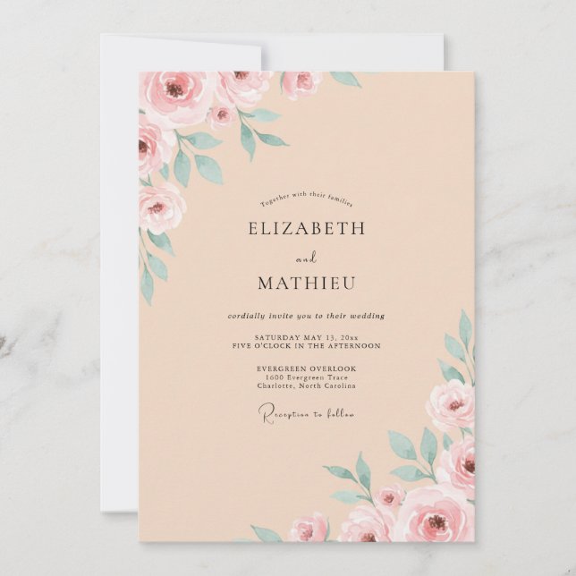 Apricot Seafoam Rose Wedding Invitation (Front)