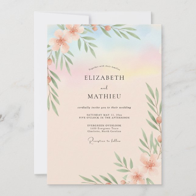Apricot Sky Leafy Wedding Invitation (Front)