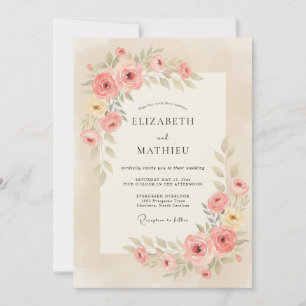 Apricot Soft Botanical Wedding Invitation
