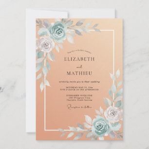 Apricot Steel Peony Wedding Invitation