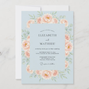 Apricot Steel Ranunculus Eucalyptus Wedding Invitation