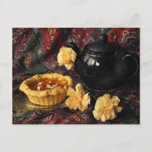 Apricot Tart with Teapot and Carnations Postcard