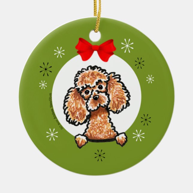 Apricot Toy Poodle Christmas Classic Ceramic Ornament (Front)