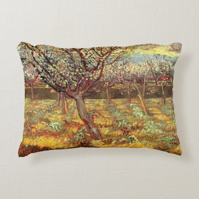 Apricot Trees in Blossom by Vincent van Gogh Accent Pillow (Front)