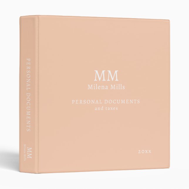 Apricot Trendy Colour Elegantly Monogrammed Binder (Front/Spine)
