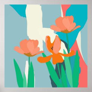 Apricot Tulips Artistic Modern Colour Blocks Custo Poster