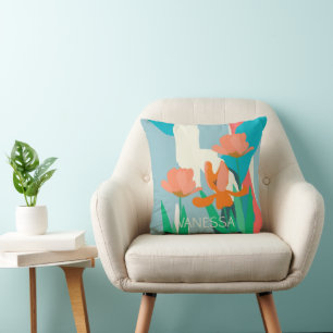 Apricot Tulips Artistic Modern Colour Blocks Custo Throw Pillow