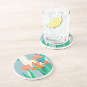Apricot Tulips Artistic Modern Colour Blocks Sprin Coaster