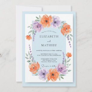 Apricot Violet Ranunculus Eucalyptus Wedding Invitation