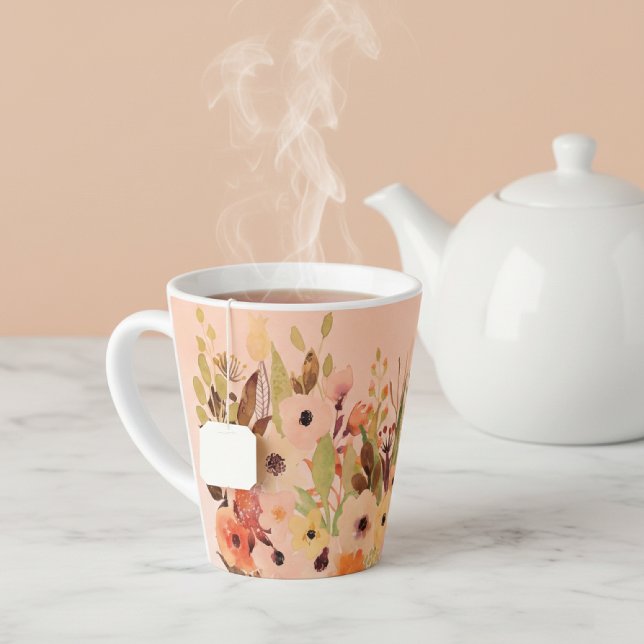 Apricot Watercolor Flower Garden Latte Mug (Creator Uploaded)