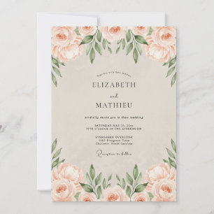 Apricot Watercolor Foliage Wedding Invitation