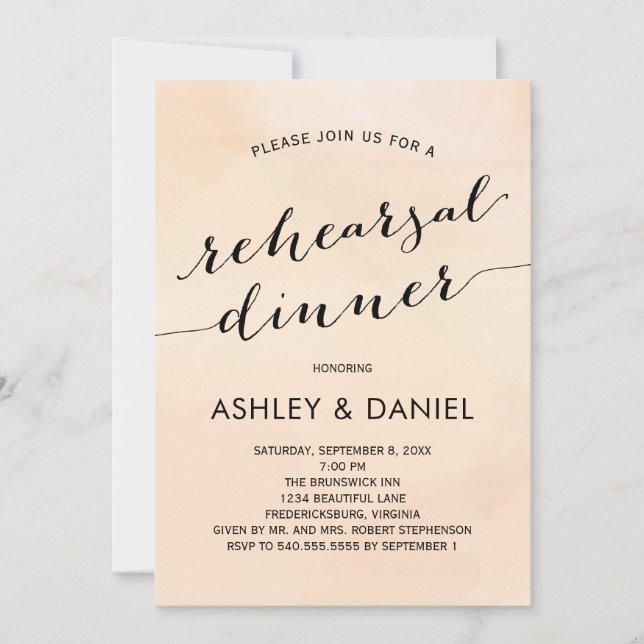 Apricot Watercolor Rehearsal Dinner Invitation (Front)