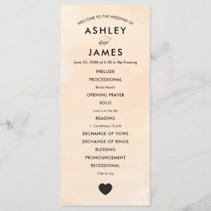 Apricot Watercolor Wedding Program for Ceremony