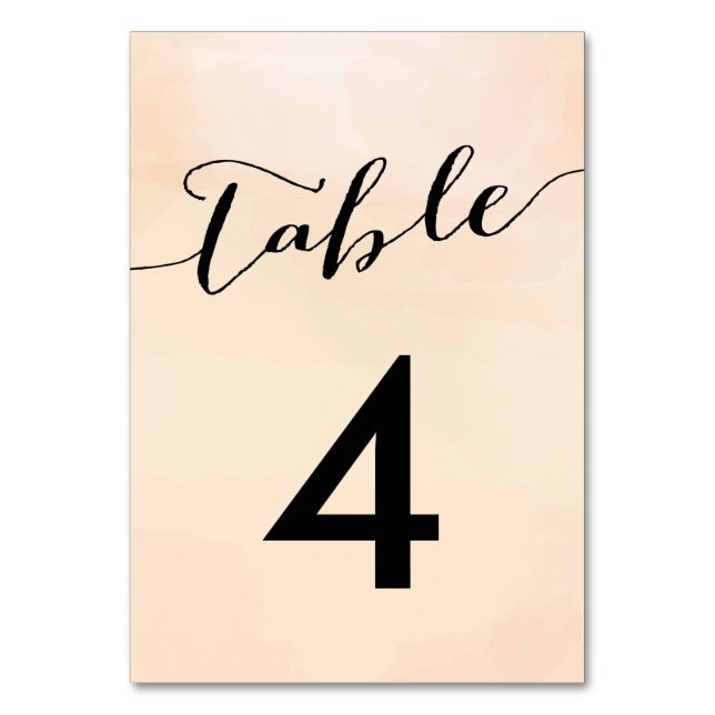 Apricot Watercolor Wedding Table Number Cards (Front)