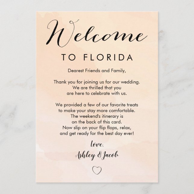 Apricot Wedding Welcome Letter & Itinerary Card (Front)