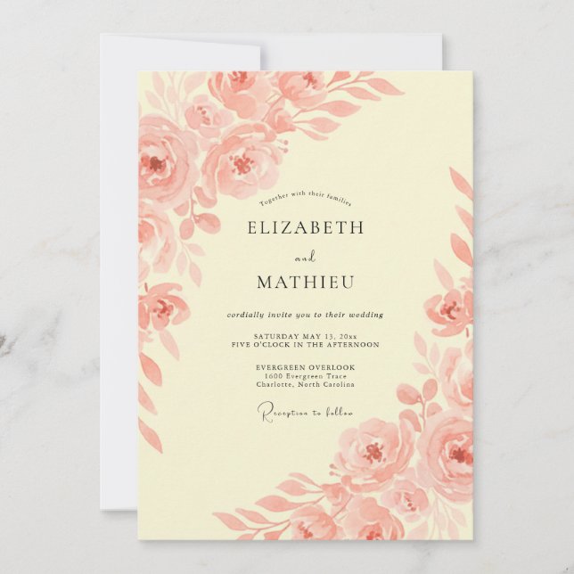 Apricot Whimsical Meadow Wedding Invitation (Front)