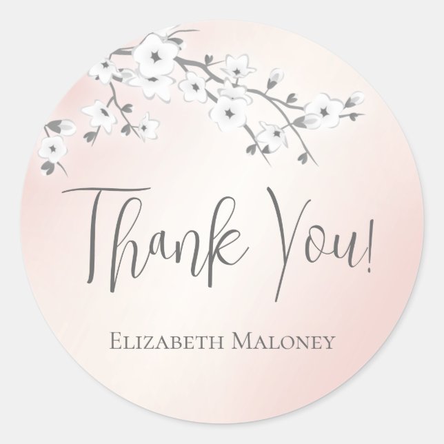 Apricot White Cherry Blossom Thank You Classic Round Sticker (Front)