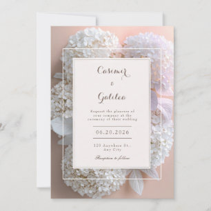 Apricot White Hydrangea Botanical Frame Wedding Invitation