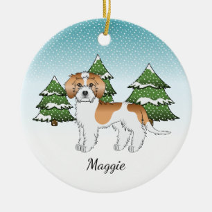 Apricot & White Mini Goldendoodle Winter Forest Ceramic Ornament