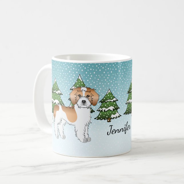 Apricot & White Mini Goldendoodle Winter Forest Coffee Mug (Front Left)