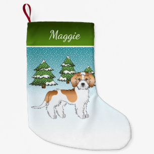 Apricot & White Mini Goldendoodle Winter Forest Small Christmas Stocking