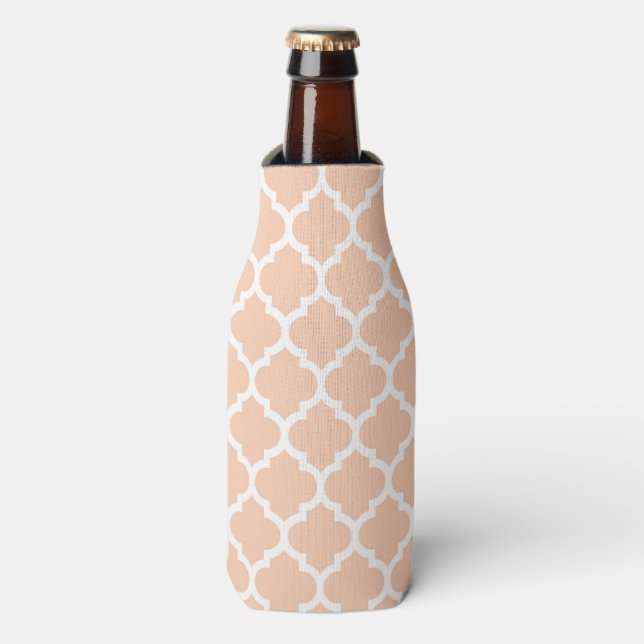 Apricot White Moroccan Quatrefoil Pattern #5 Bottle Cooler (Bottle Front)