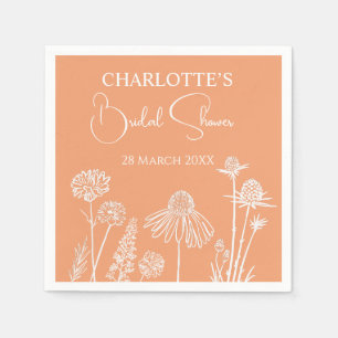 Apricot Wildflowers Sketched Floral Bridal Shower Napkin