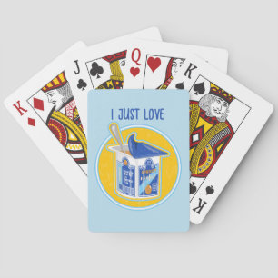 Apricot yogurt in a pottle playing cards